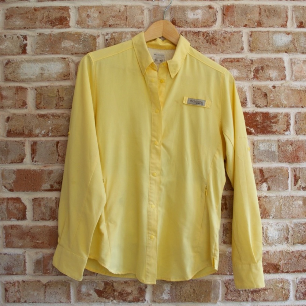 Columbia women's PFG long sleeve yellow button up sport shirt, size S